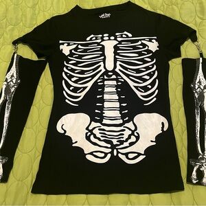 Black Skeleton Print Long Sleeve Tee
